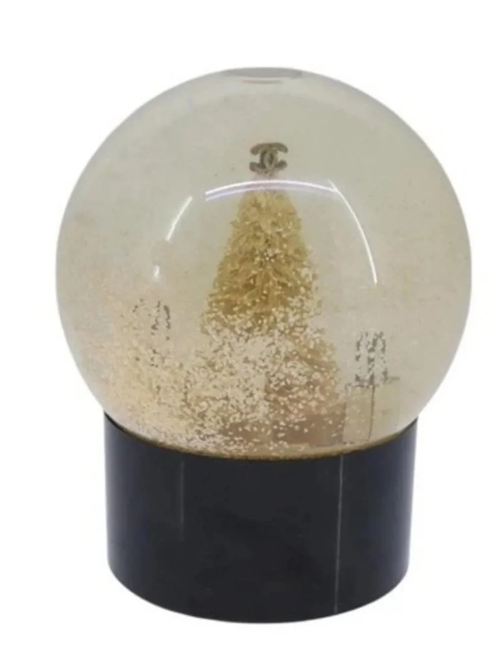 CHANEL Christmas Tree Shopper Snow Globe VIP Only Clear Yellow CC Auth 102238